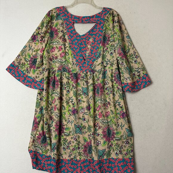 Uncle Frank dress sz XL multicolored bright flared sleeve deep back V floral - Picture 5 of 7